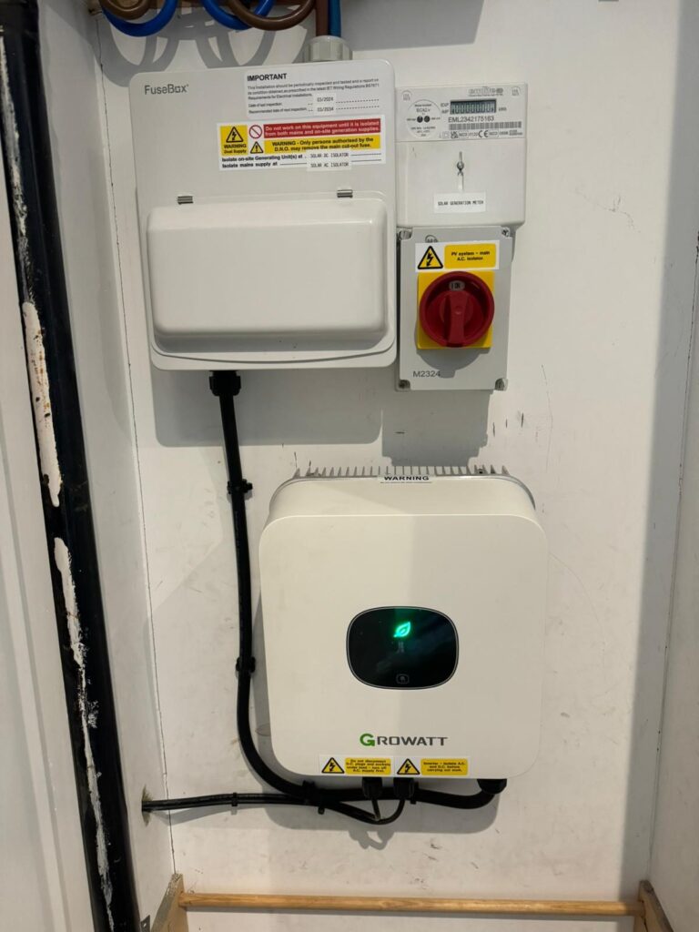 A Growatt inverter installed in a customer's property.